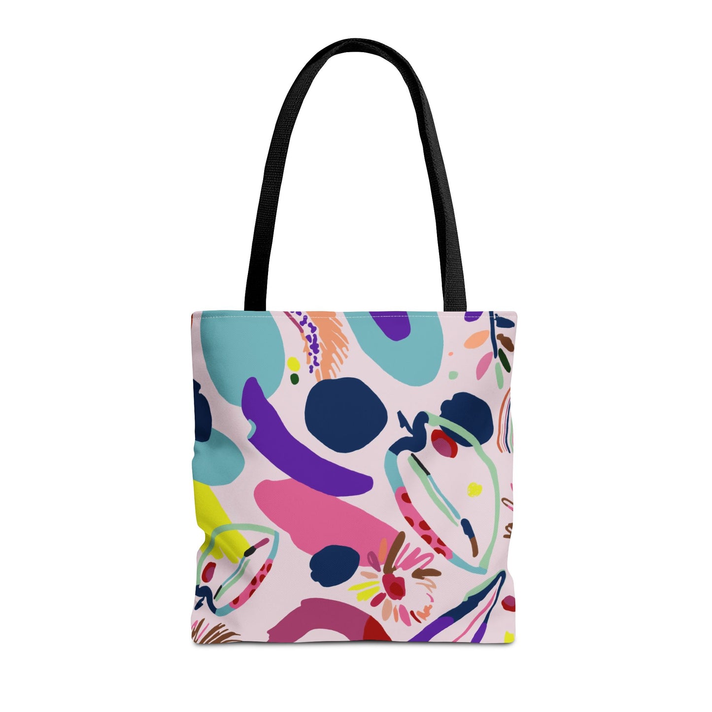 Colorful Circles Canvas Tote Bag - Heavy Duty Fine Art Shoulder Bag- Black handle backside