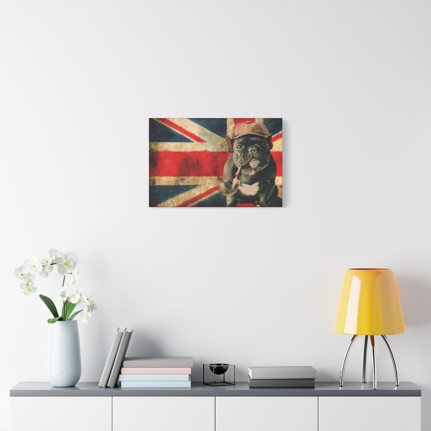 British Bulldog Canvas Wall Art – Vintage Union Jack with Smoking Frenchie