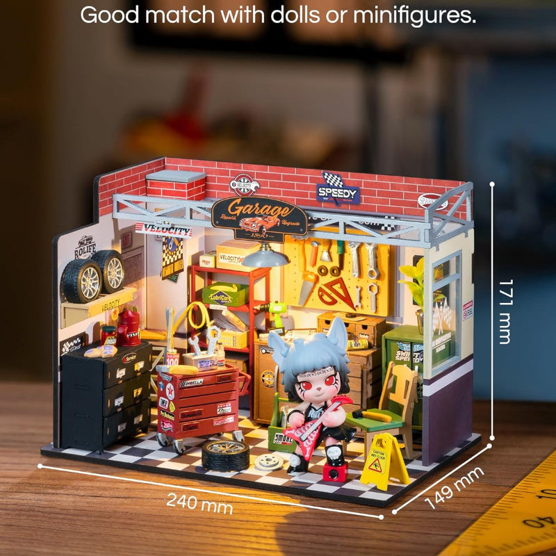 Robotime Rolife Dollhouse Miniature House Kit DIY Mini Garage Workshop LED Light Decorative Wooden Craft Gifts For Children