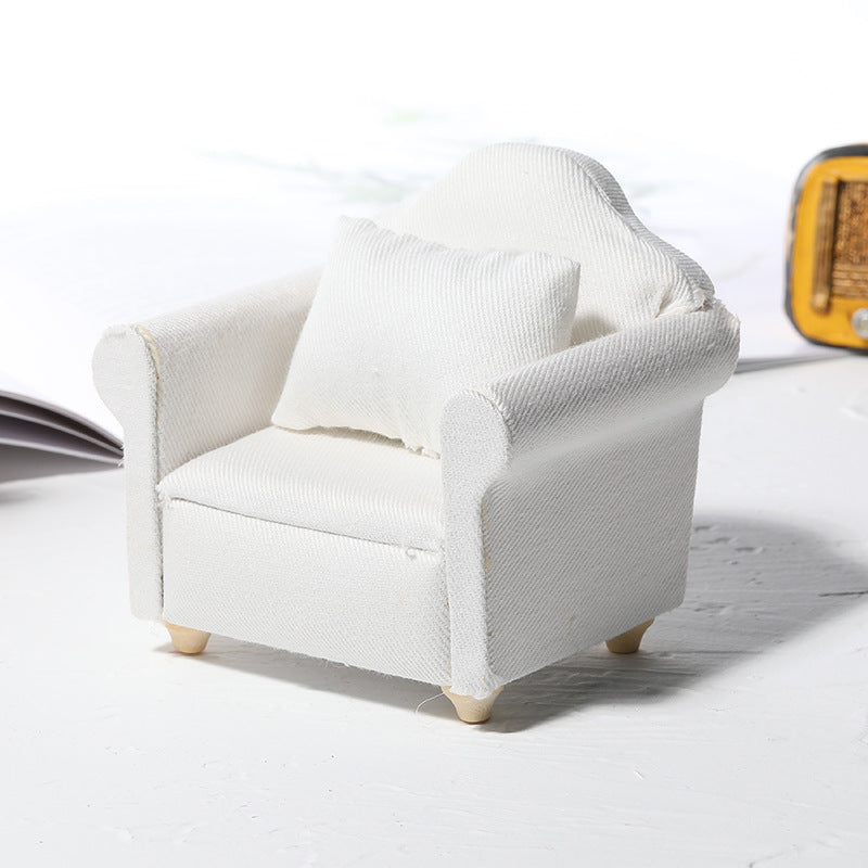 White Fabric Sofa 3-piece Miniature Dollhouse Furniture chair