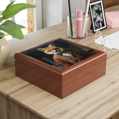 Keepsake/Jewelry Box - Fox - Wood Lacquer Box Golden Oak