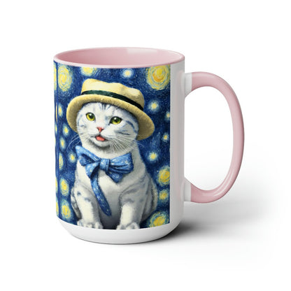 tarry Eye Cat Two-Tone Coffee Mugs, 15oz  pink