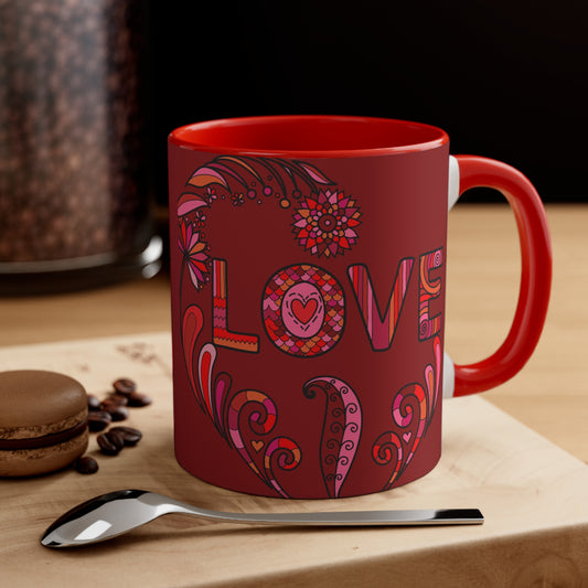 Accent Two Tone Coffee Mug, 11oz - Boho Love Mug red