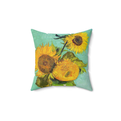 Van Gogh drei Sonnenblumen - quadratisches Kissen aus gesponnenem Polyester 