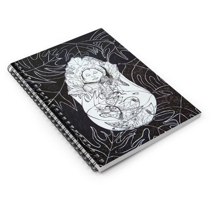 Botanical Dreamer Spiral Notebook — Black & White Illustrated Ruled Journal