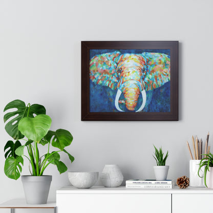 Colorful Elephant - Framed Horizontal Poster brown frame in  situ