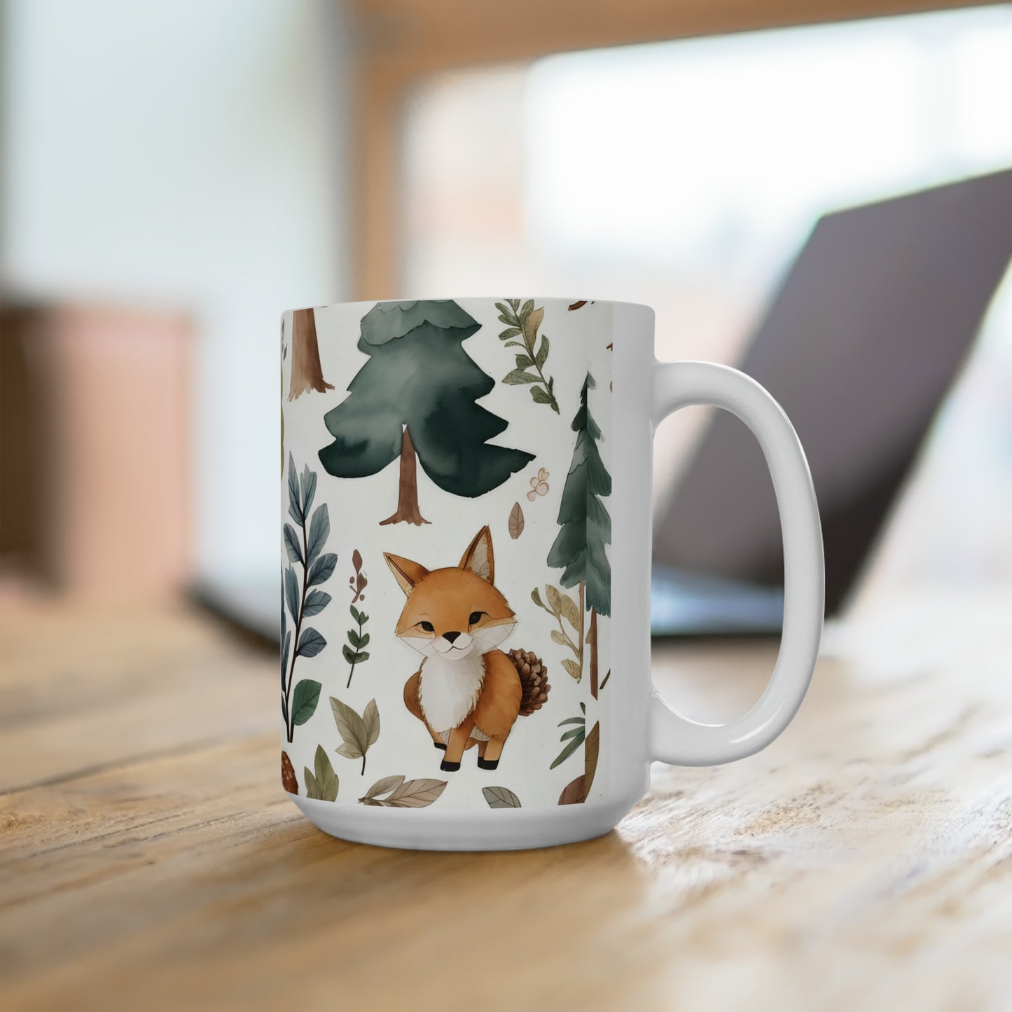 Ceramic Mug 15oz - Woodland Animals on desk