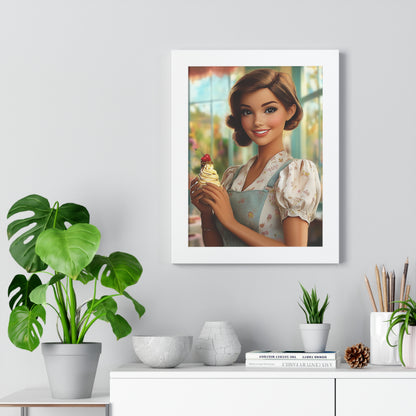 Framed Vertical Poster - Ice Cream Parlor Gal