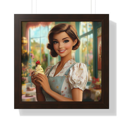 Framed Vertical Poster - Ice Cream Parlor Gal