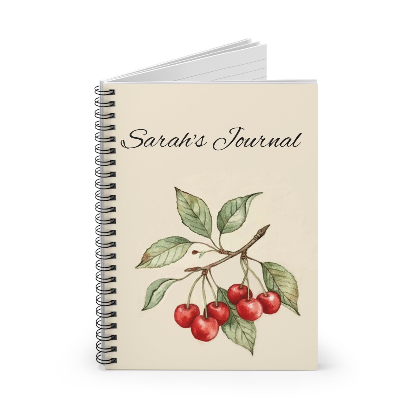 Cherry Botanical Spiral Notebook — Personalized "Sarah's Journal" Ruled Journal