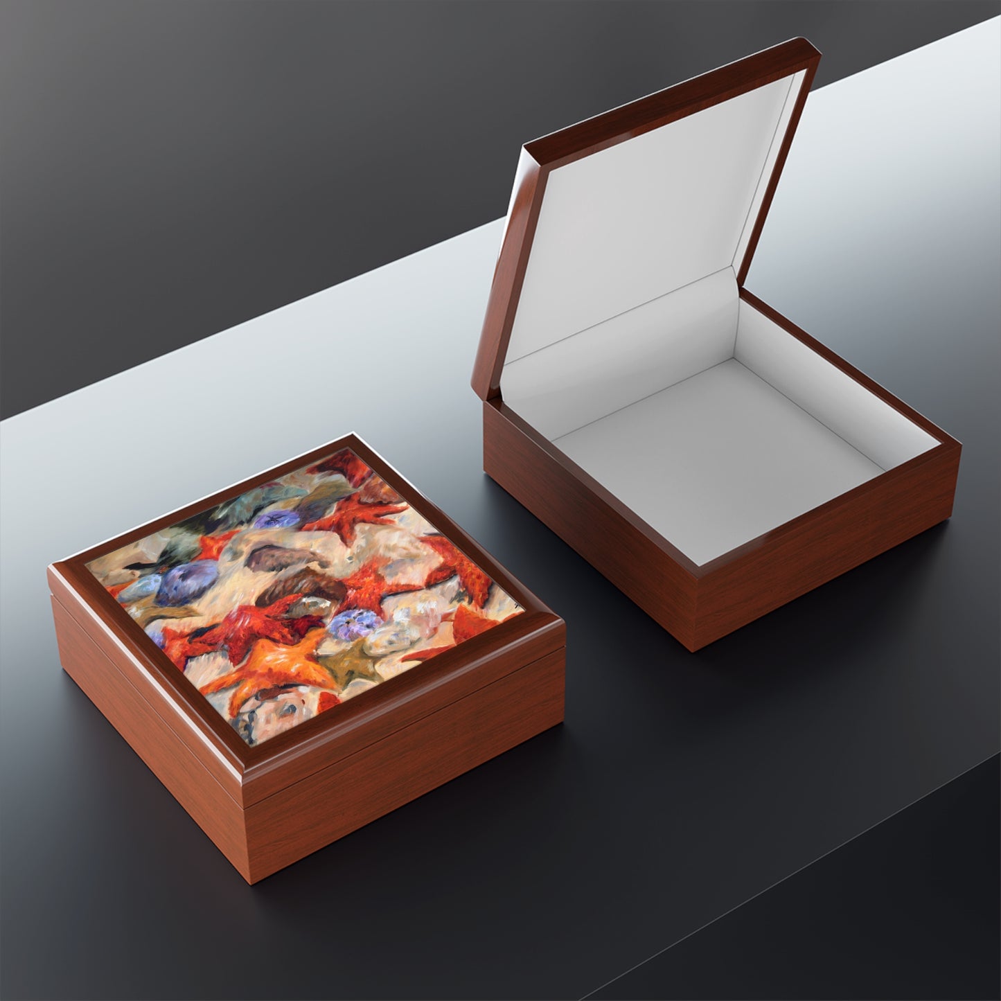 Jewelry Box - Starfish- Laquered Keepsake Box inside