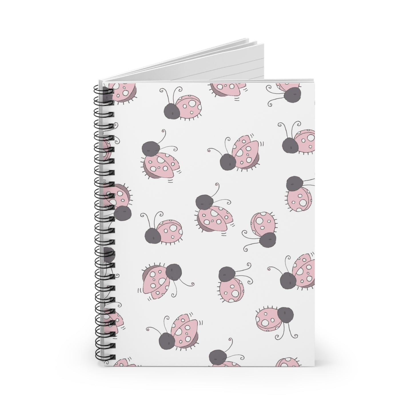 Pink Ladybug Spiral Notebook — Cute Dotted Ladybugs Ruled Journal for Kids & School
