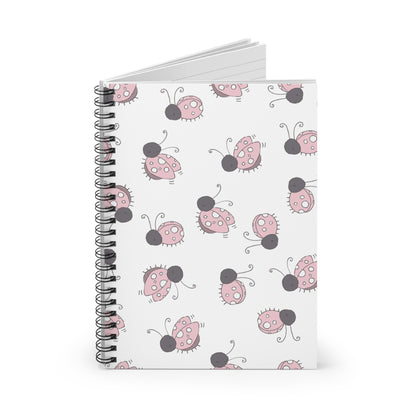 Pink Ladybug Spiral Notebook — Cute Dotted Ladybugs Ruled Journal for Kids & School