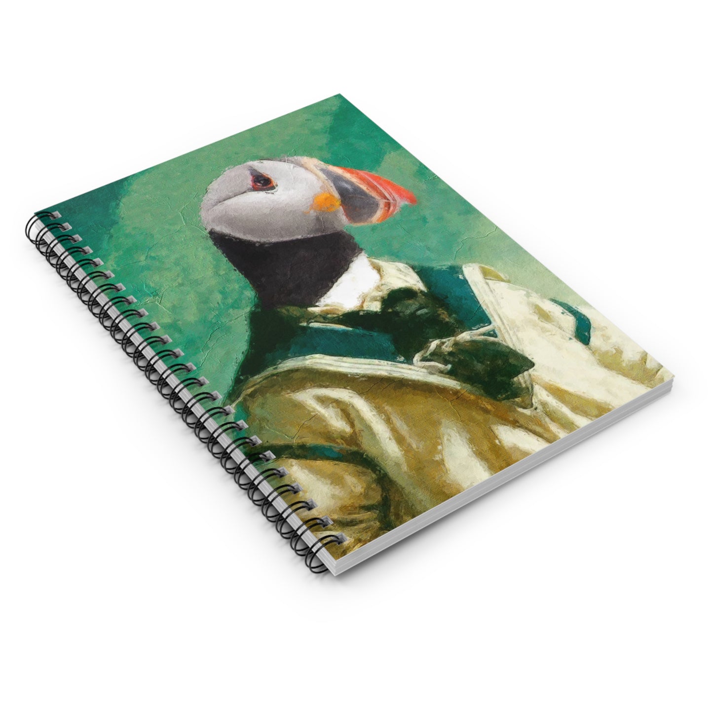 Puffin Portrait Spiral Notebook — Vintage Dressed Bird Ruled Journal