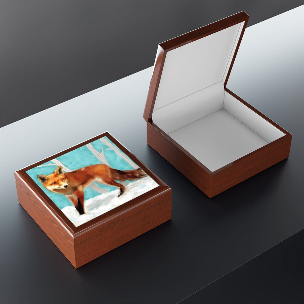 Keepsake/Jewelry Box - Red Fox - Wood Lacquer Box  interior