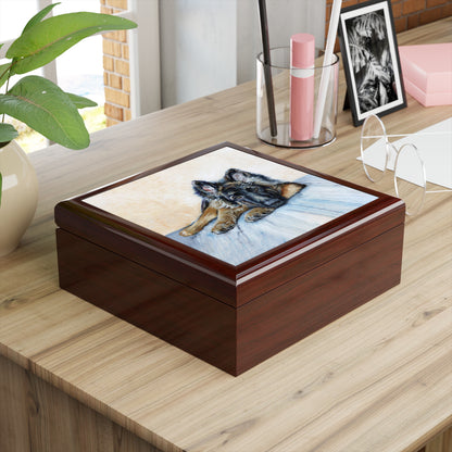 ewelry Box Lacquered  Keepsake box with German Shepherd Image mahogany box