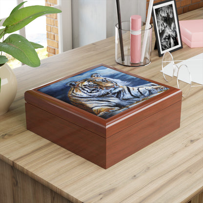 Jewelry/ Keepsake Box - Bengal Tiger Lacquer Box golden oak