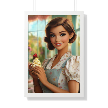 Framed Vertical Poster - Ice Cream Parlor Gal