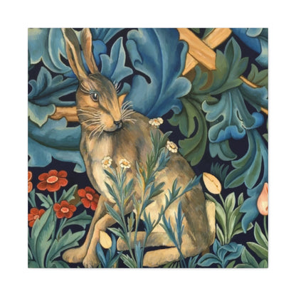 Matte Canvas, Stretched, 1.25" - William Morris Inspired Forest Rabbit