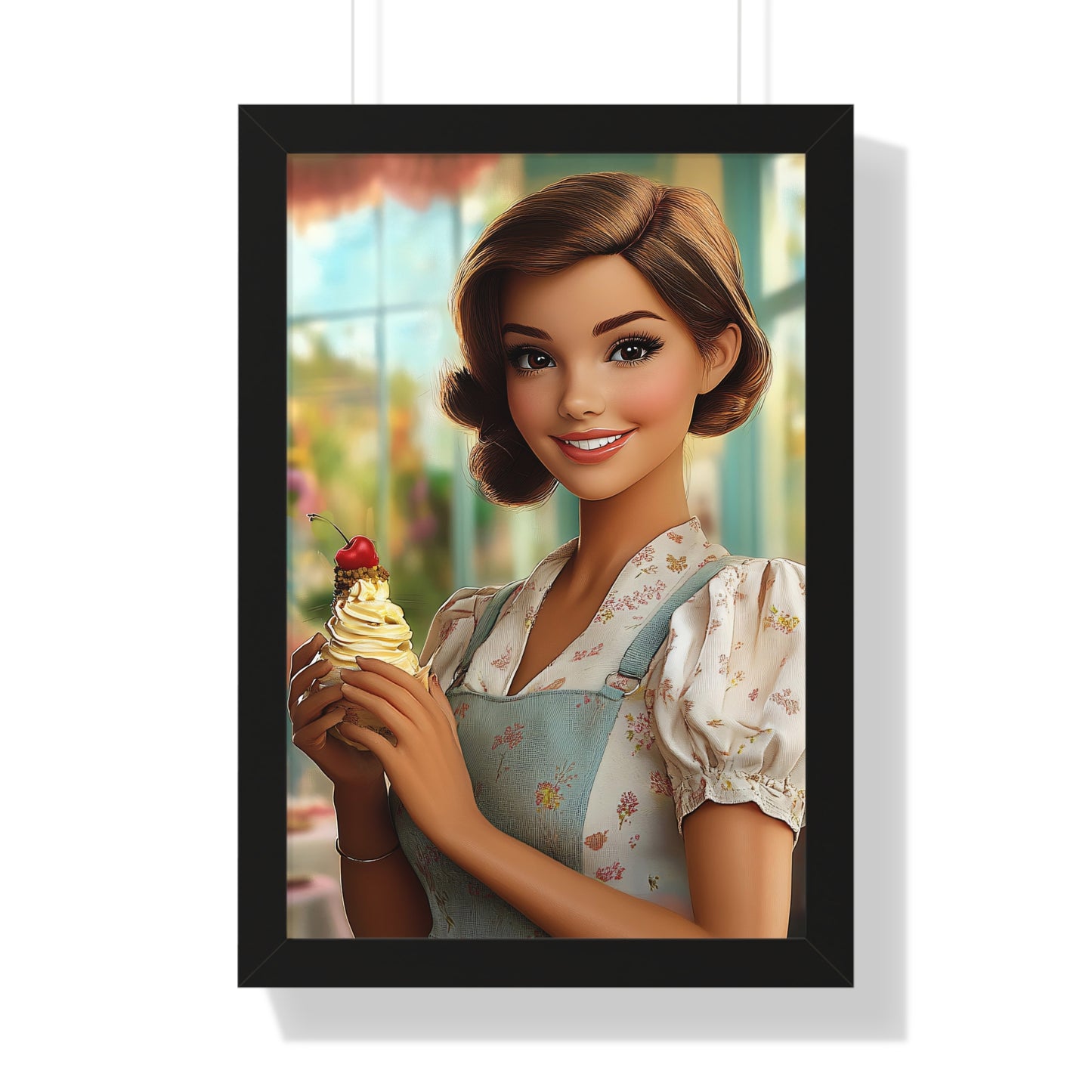 Framed Vertical Poster - Ice Cream Parlor Gal