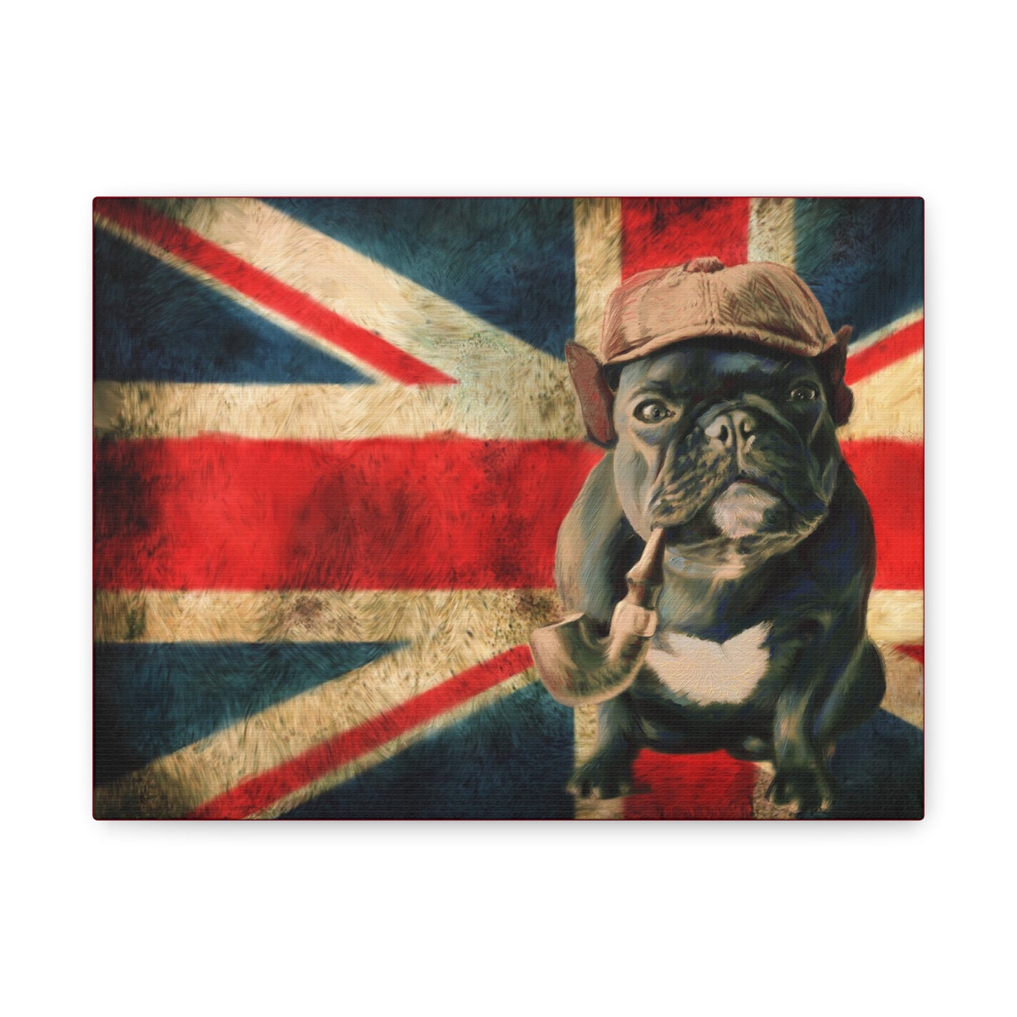 British Bulldog Canvas Wall Art – Vintage Union Jack with Smoking Frenchie