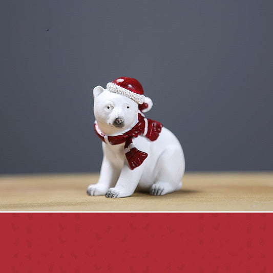 Seated Polar Bear - Miniature Christmas Themed Decor Item