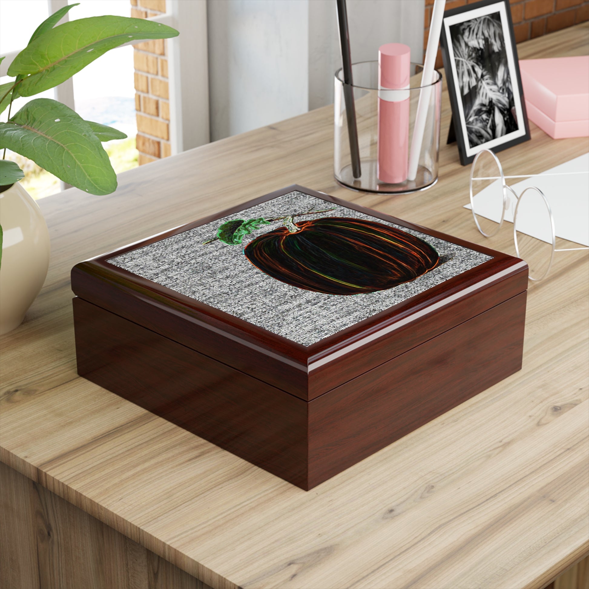 Keepsake/Jewelry Box - Magical Pumpkin - Lacquer Wood Box  mahogany wood box