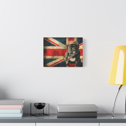 British Bulldog Canvas Wall Art – Vintage Union Jack with Smoking Frenchie