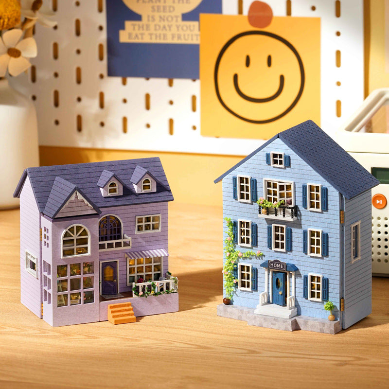 DIY Kit - Happy Manor Wooden Cottage Dollhouse Kit in situ