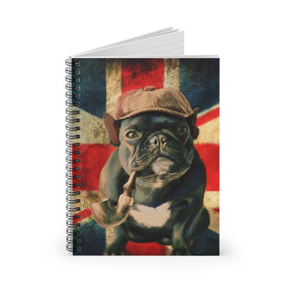British Bulldog Notebook — Vintage Union Jack Cover with Sherlock-Style French Bulldog