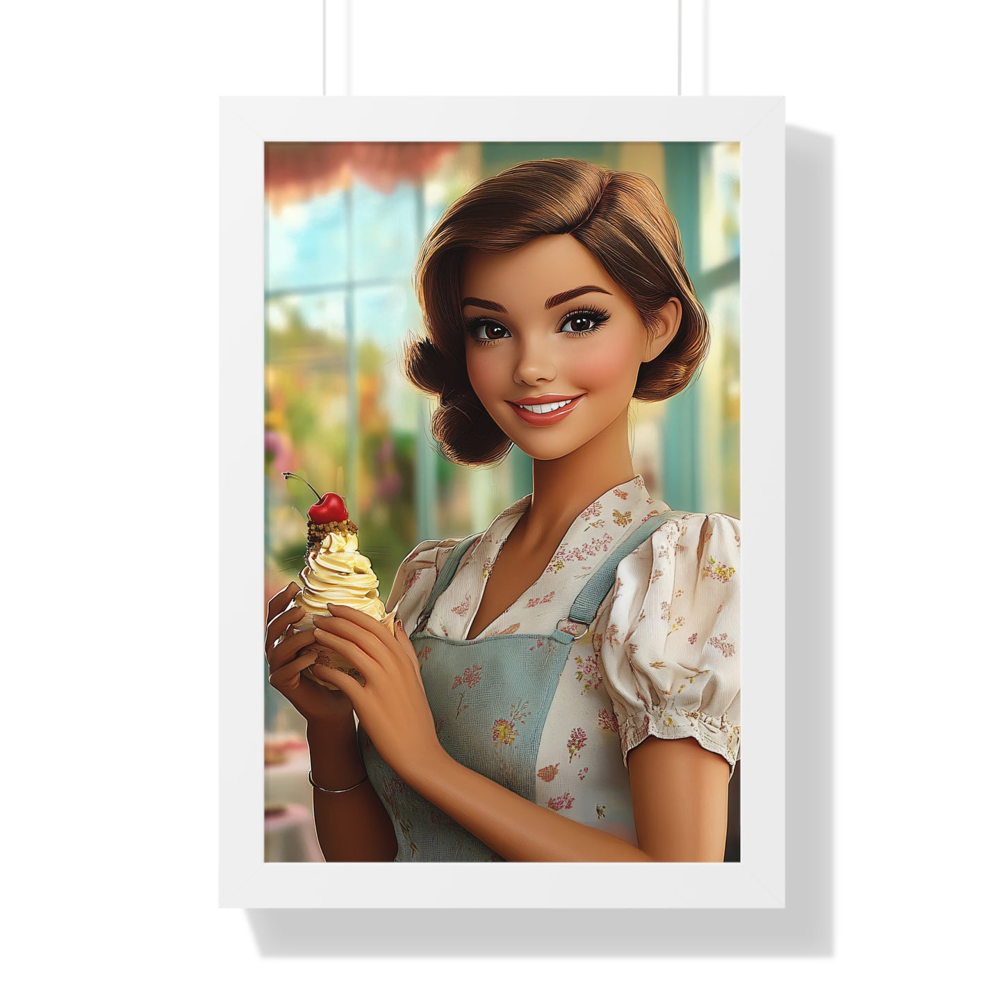 Framed Vertical Poster - Ice Cream Parlor Gal