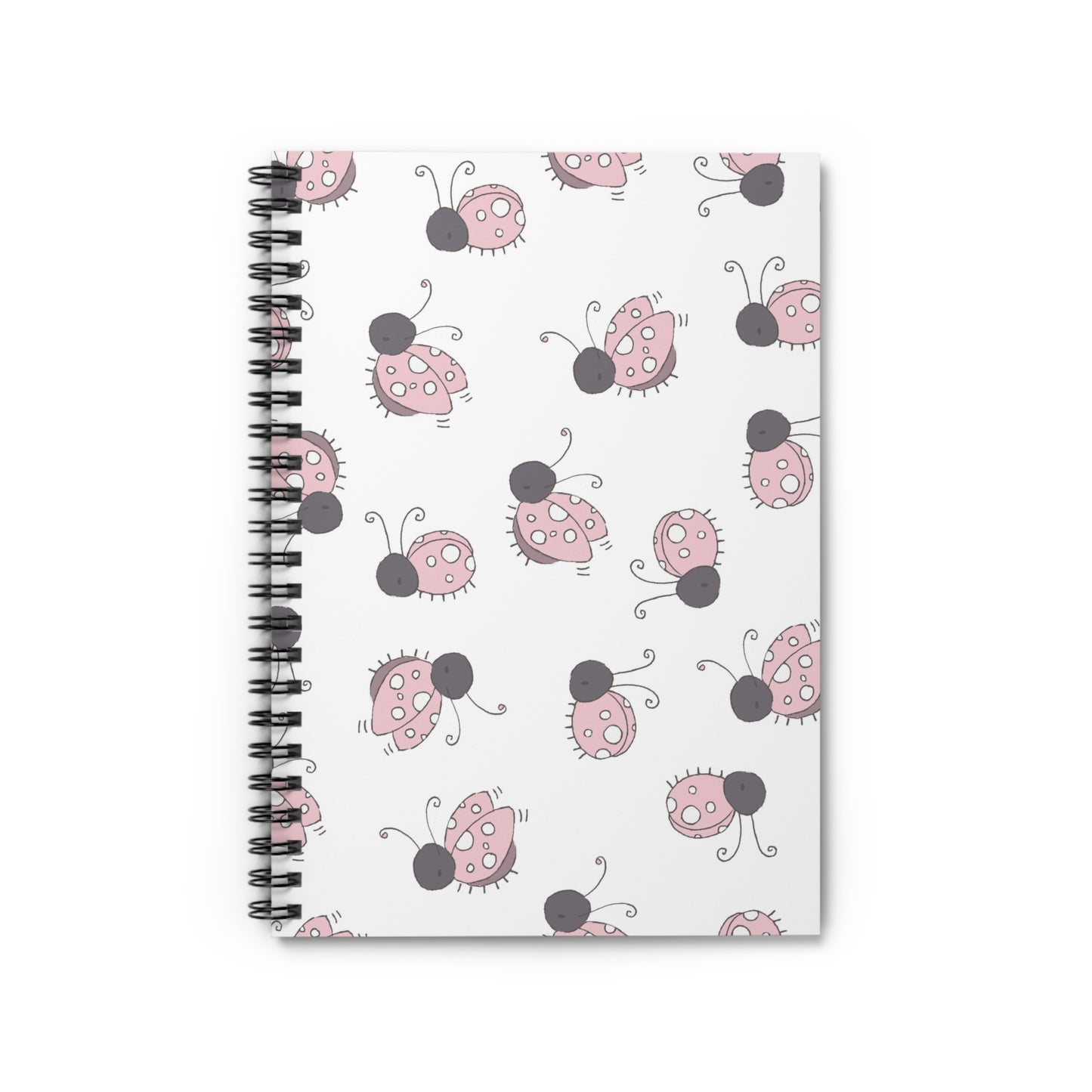 Pink Ladybug Spiral Notebook — Cute Dotted Ladybugs Ruled Journal for Kids & School
