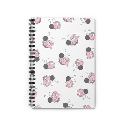Pink Ladybug Spiral Notebook — Cute Dotted Ladybugs Ruled Journal for Kids & School