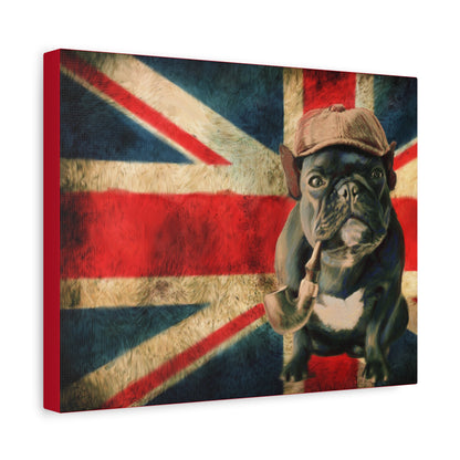 British Bulldog Canvas Wall Art – Vintage Union Jack with Smoking Frenchie
