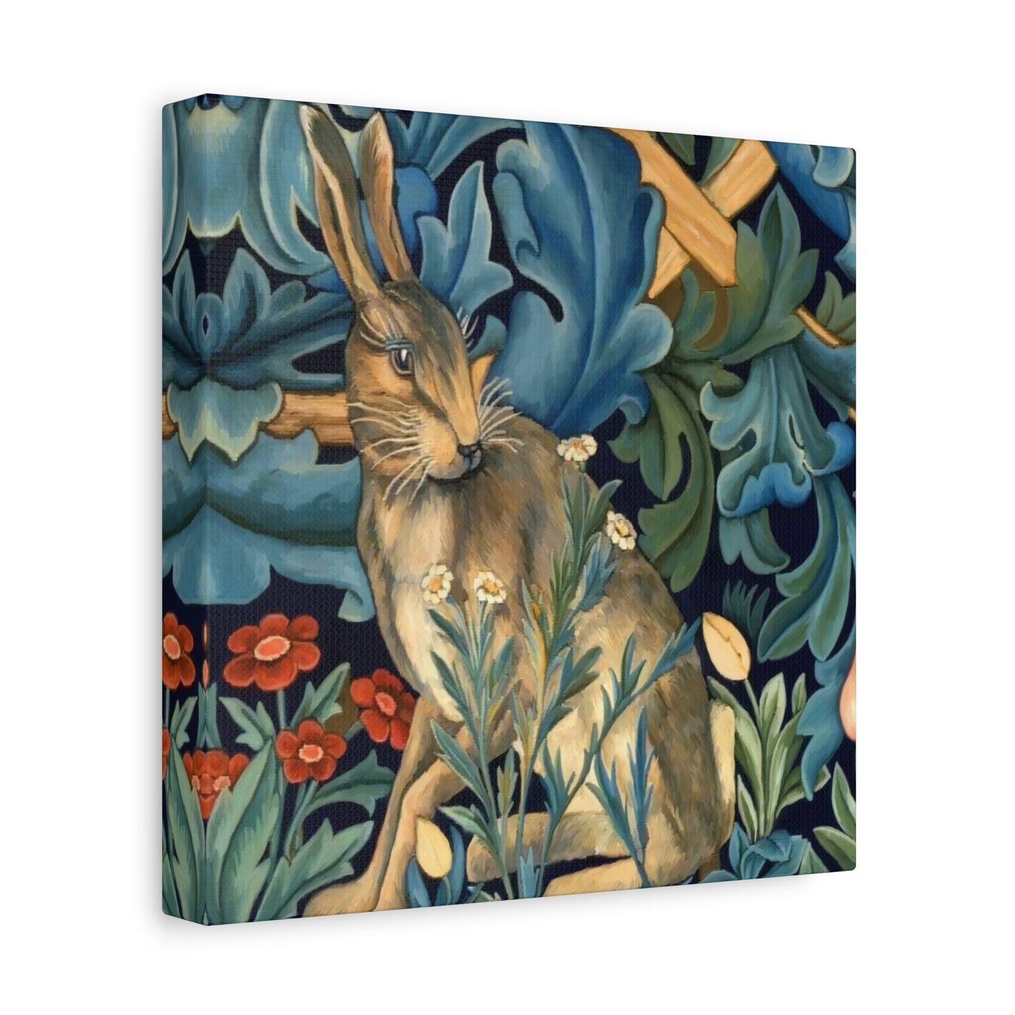 Matte Canvas, Stretched, 1.25" - William Morris Inspired Forest Rabbit