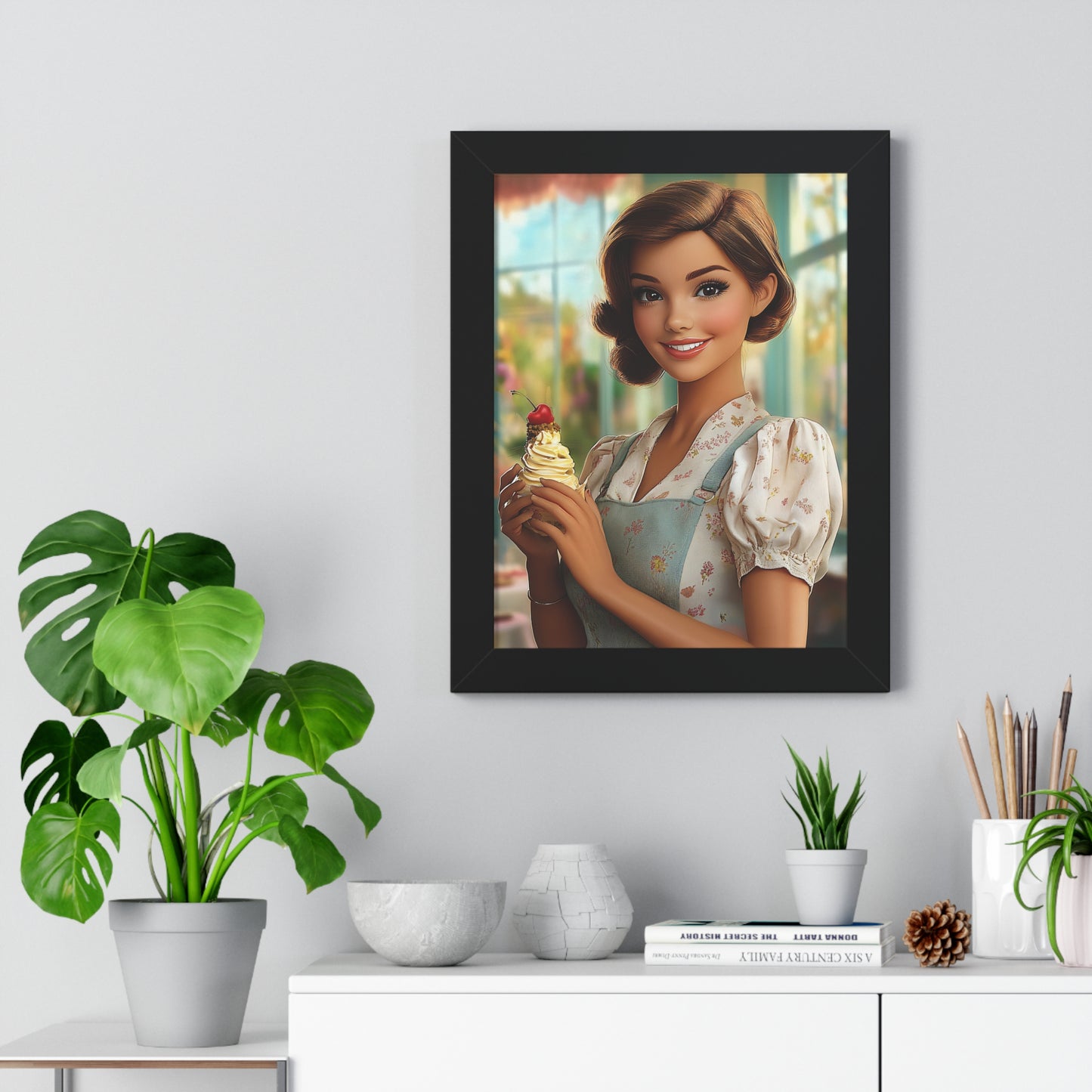 Framed Vertical Poster - Ice Cream Parlor Gal