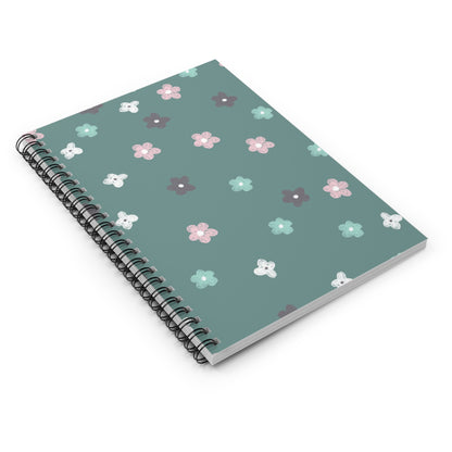 Floral Spiral Notebook — Teal Mini Flower Ruled Journal