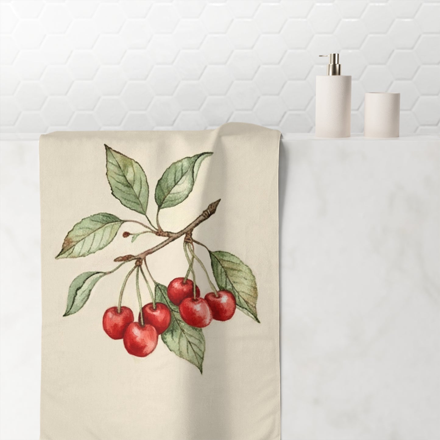 Cherry Branch Beach Towel — Vintage Botanical Cotton-Mink Blend
