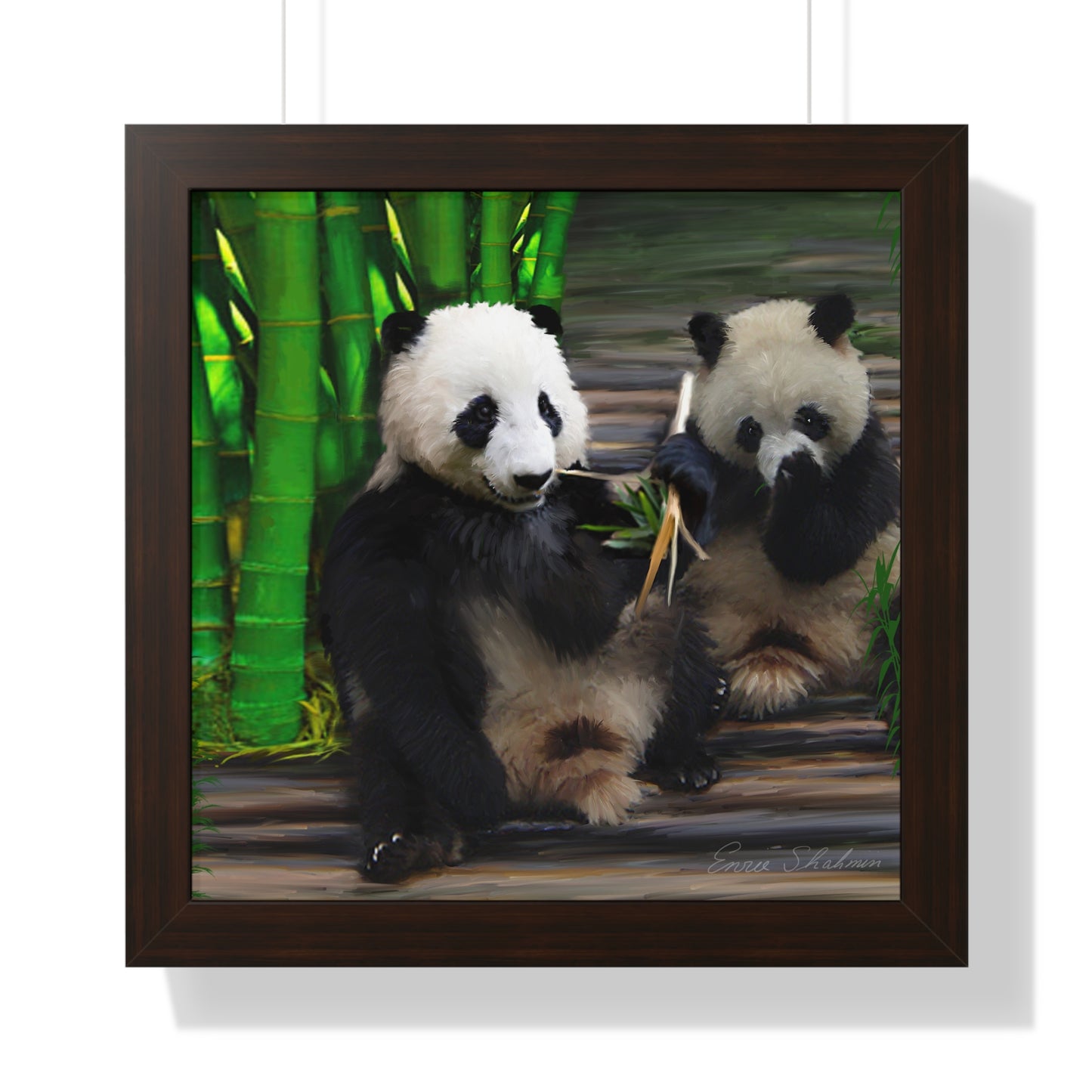 Framed Vertical Poster - Pandas brown frame