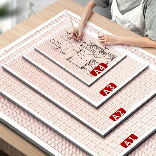 50pcs Premium Grid Paper Set - A2/A3/A4 Sizes for Engineering & Architectural Drawings, Sulfuric Acid Resistant, Red Grid, Ideal for Designers, Students & Artists, Precision Hand-drawn Calculation Sheets