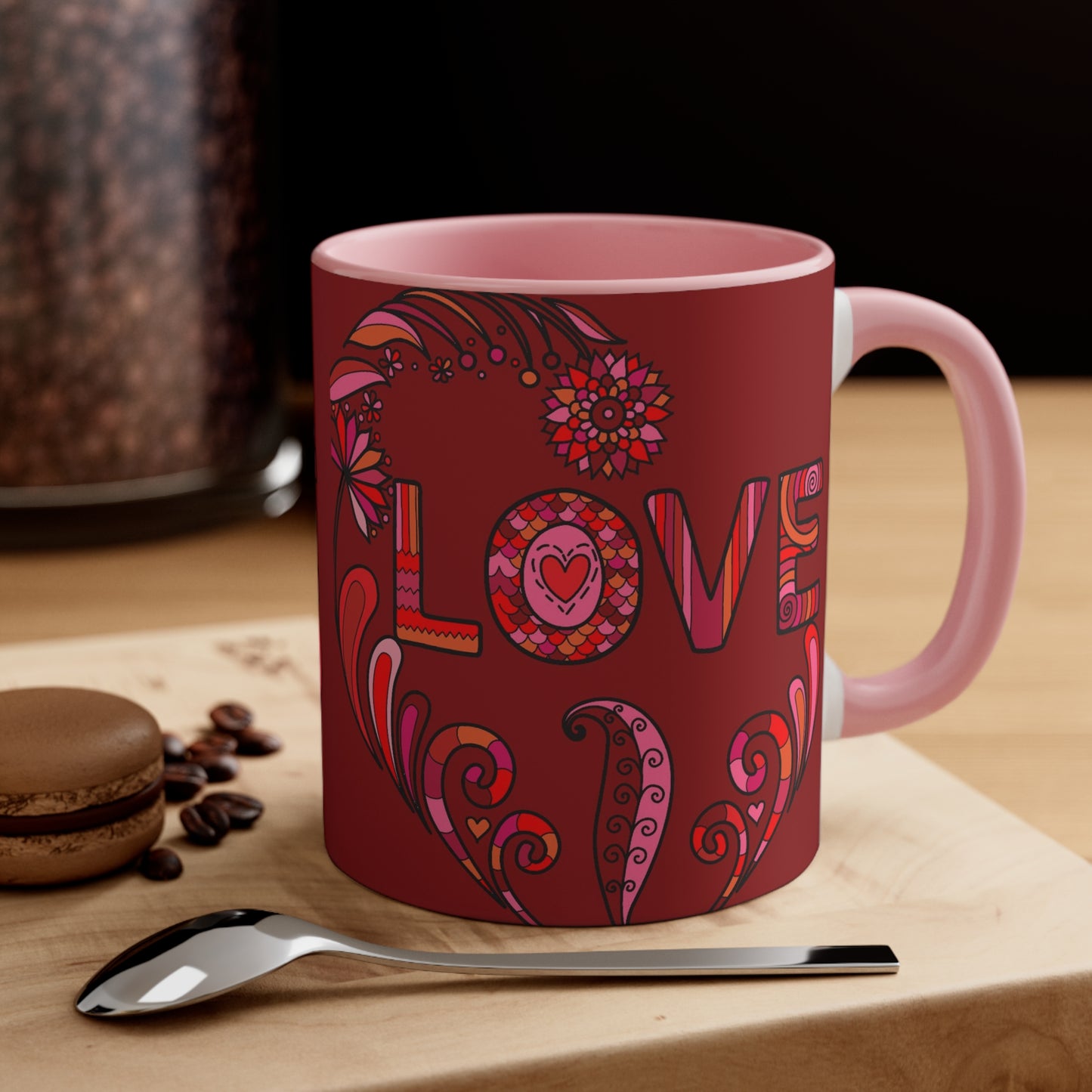 Accent Two Tone Coffee Mug, 11oz - Boho Love Mug pink