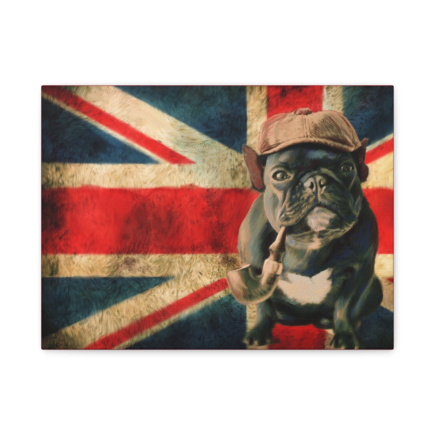 British Bulldog Canvas Wall Art – Vintage Union Jack with Smoking Frenchie