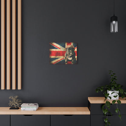 British Bulldog Canvas Wall Art – Vintage Union Jack with Smoking Frenchie