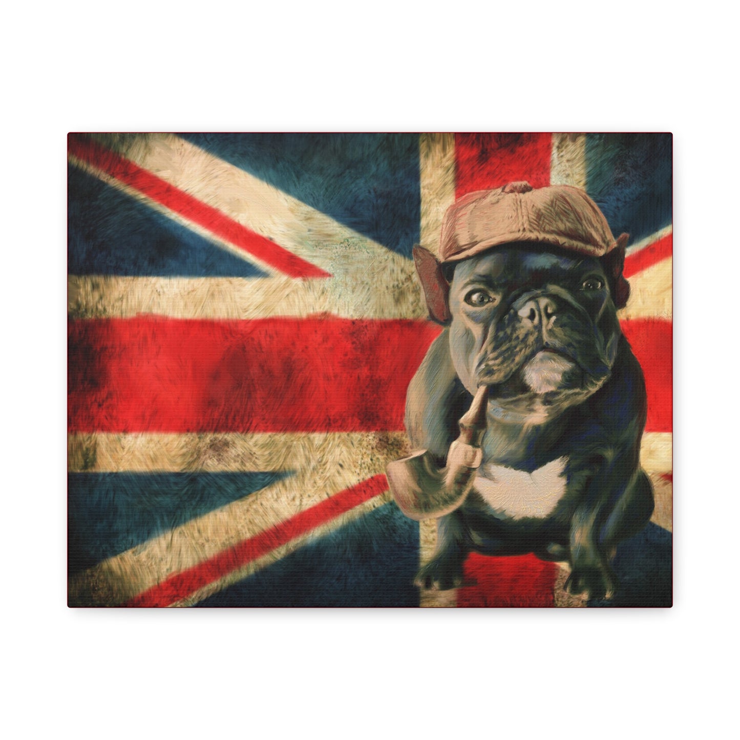 British Bulldog Canvas Wall Art – Vintage Union Jack with Smoking Frenchie