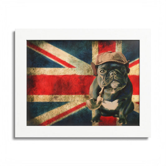 British Bulldog Art Print — Framed Vintage Union Jack Poster in white frame