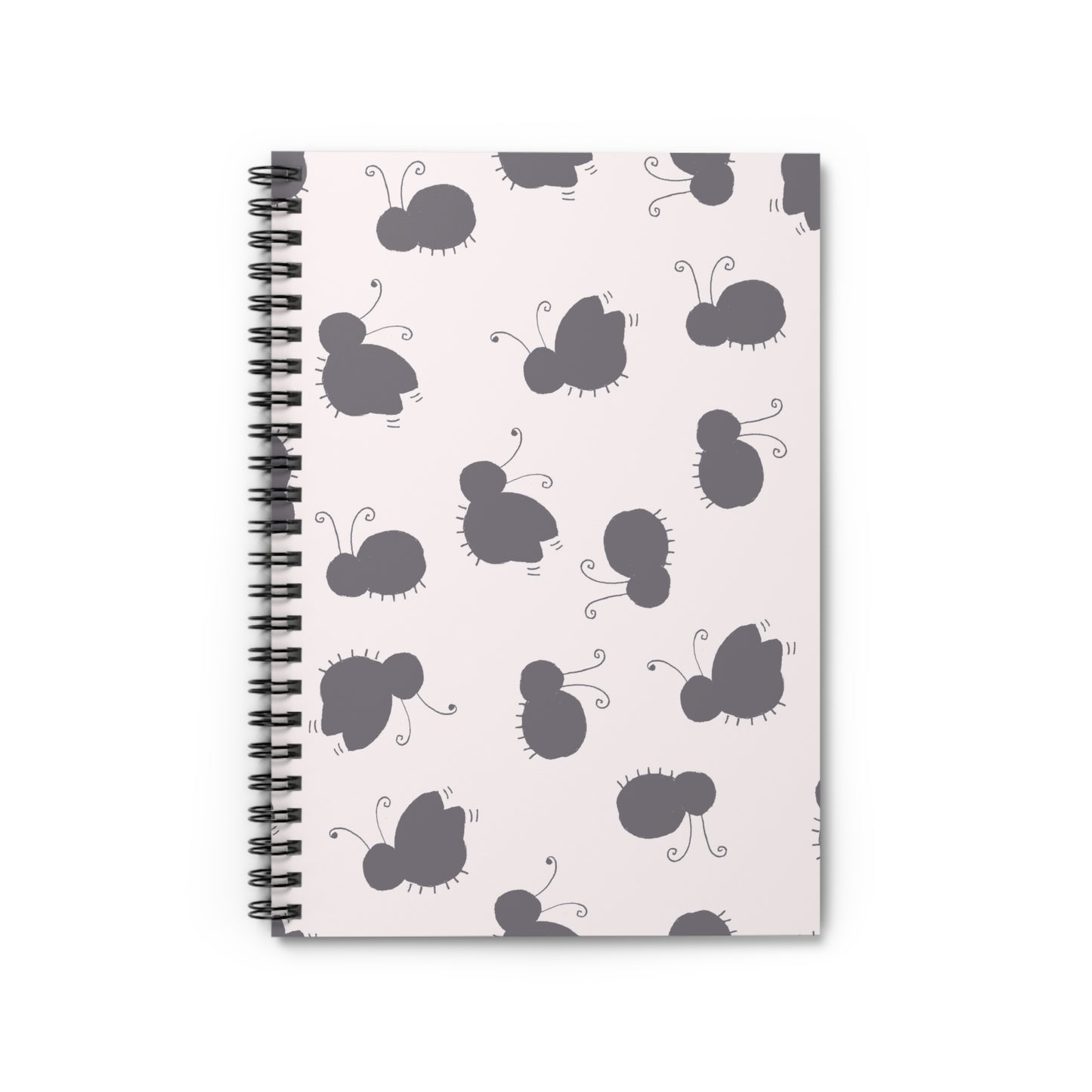 Butterfly Pattern Spiral Notebook — Cute Grey Motif Ruled Journal