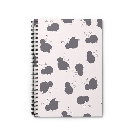 Butterfly Pattern Spiral Notebook — Cute Grey Motif Ruled Journal