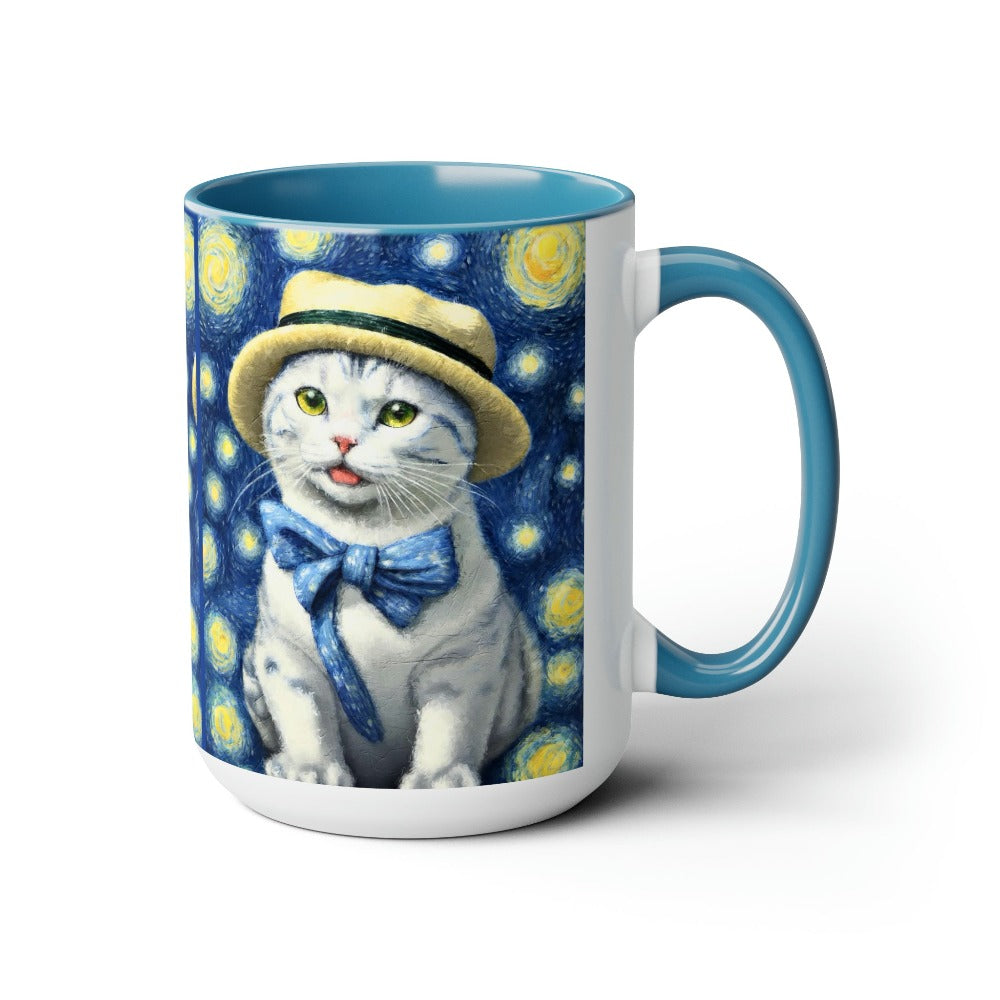 tarry Eye Cat Two-Tone Coffee Mugs, 15oz  blue