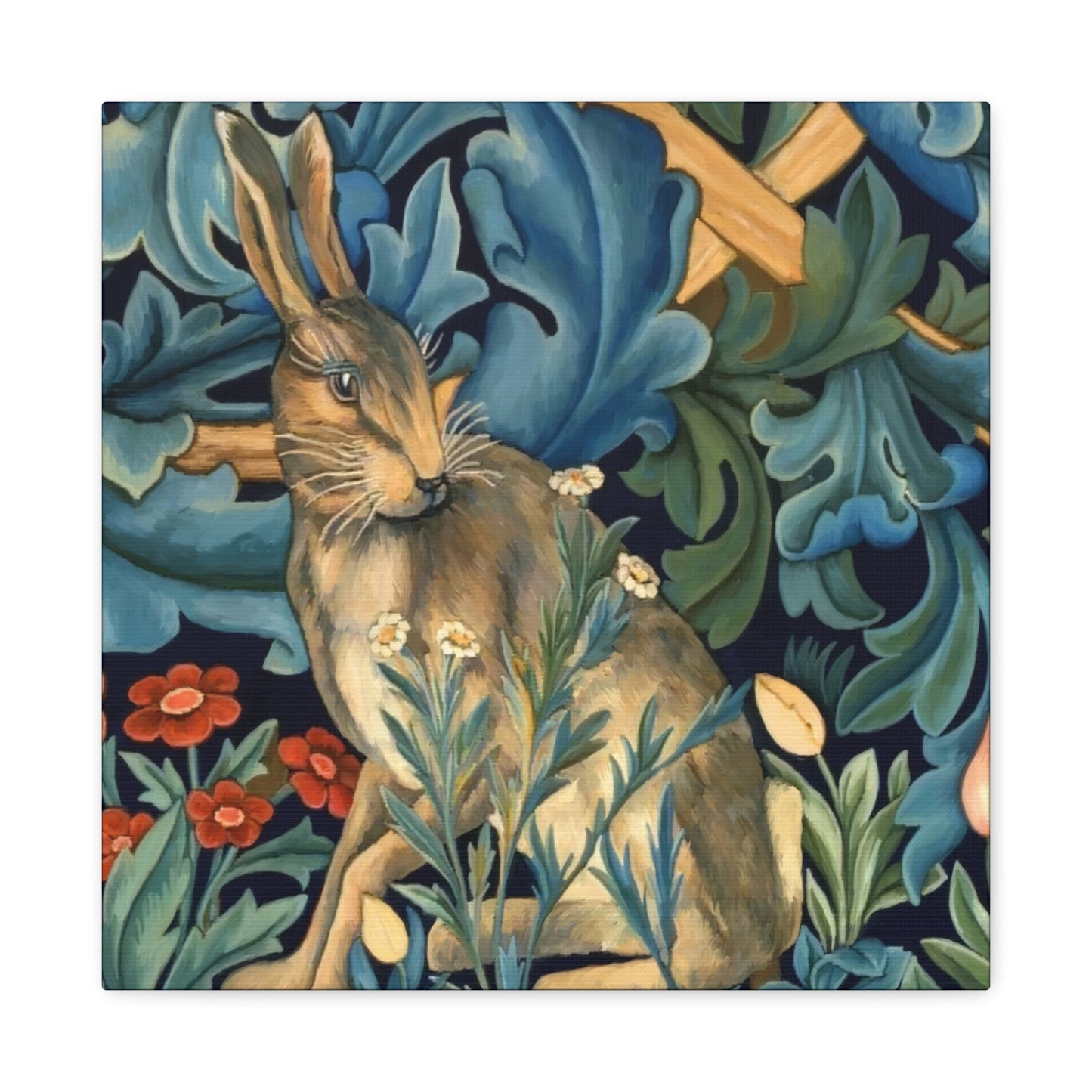 Matte Canvas, Stretched, 1.25" - William Morris Inspired Forest Rabbit