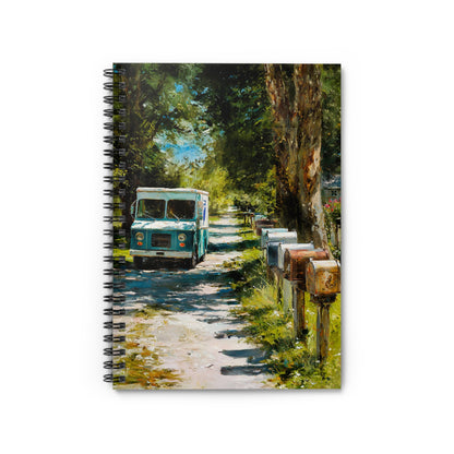Vintage Mail Truck & Rural Mailboxes Spiral Notebook — Scenic Country Road Lined Journal